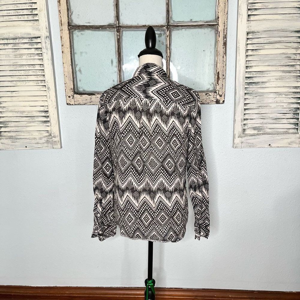 J. Crew Men's Linen Retro Geometric Print Button Up Long Sleeve Shirt Size 12 - Picture 6 of 9